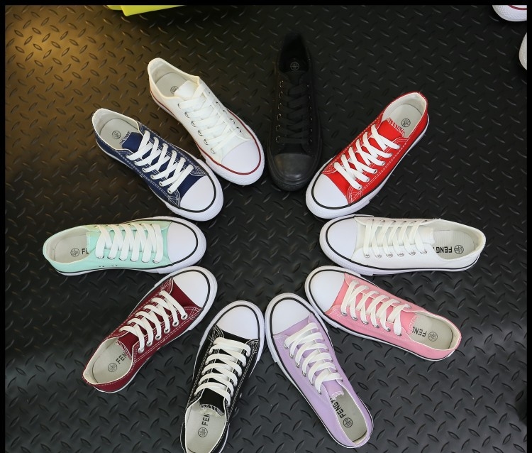 【厂家直销】-糖果色低帮帆布鞋,女韩版学生彩色板鞋,球鞋,蓝白,红粉,紫色女鞋,浅绿色