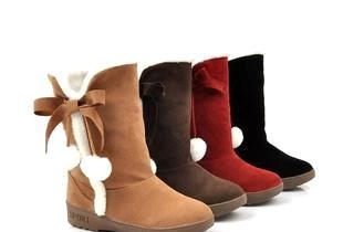 【厂家直销】2011冬新款|保暖时尚平跟磨砂|蝴蝶结系带毛绒球设计女靴|棉靴